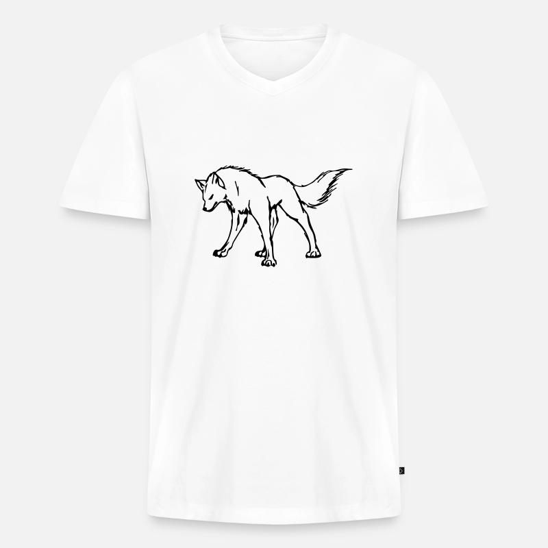 wolf - Männer Premium Bio T-Shirt mit V-Ausschnitt - Weiß
