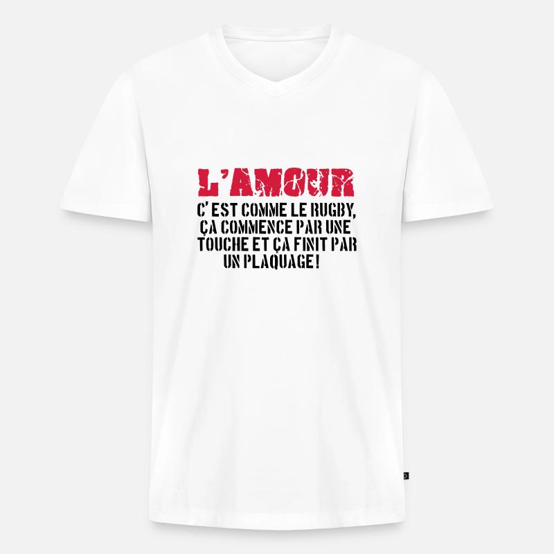 rugby - Männer Premium Bio T-Shirt mit V-Ausschnitt - Weiß