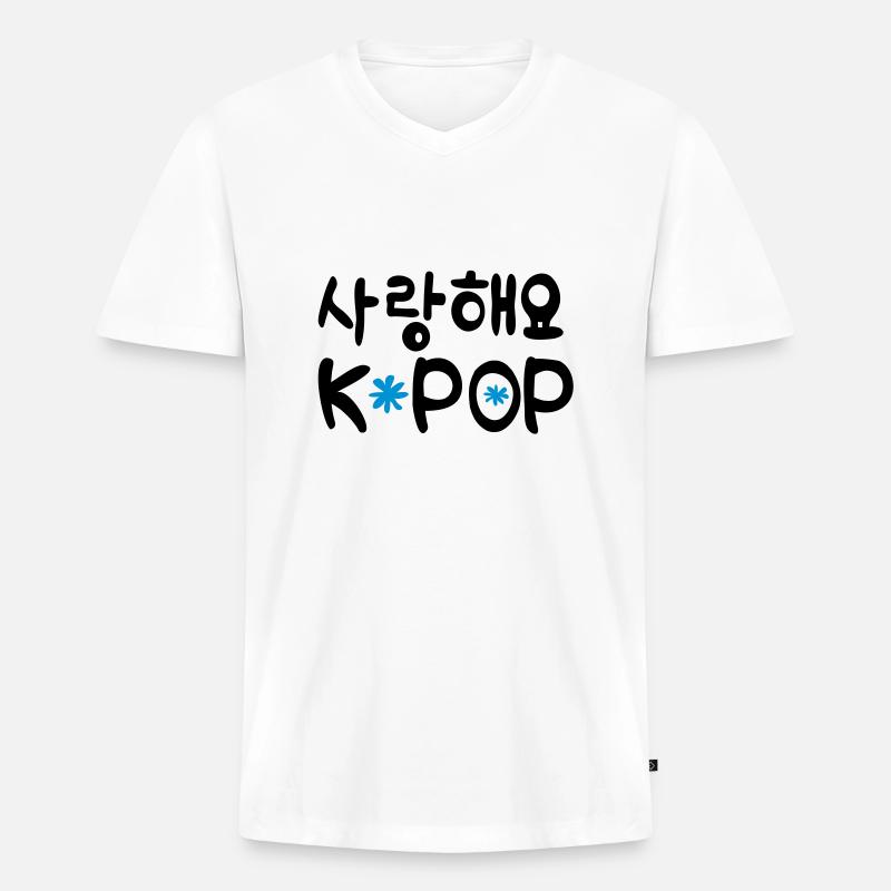 Sarang hae yo KPOP - Männer Premium Bio T-Shirt mit V-Ausschnitt - Weiß
