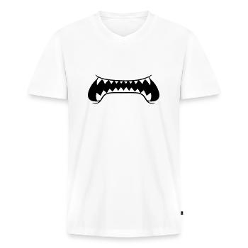 clipart scharfe zaehne grosser mund fressen gefaeh - Männer Premium Bio T-Shirt mit V-Ausschnitt - Weiß - Vorne - Nico (187cm)