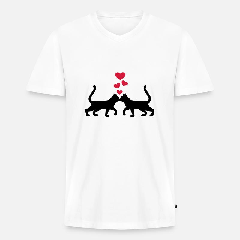 Katze - Männer Premium Bio T-Shirt mit V-Ausschnitt - Weiß