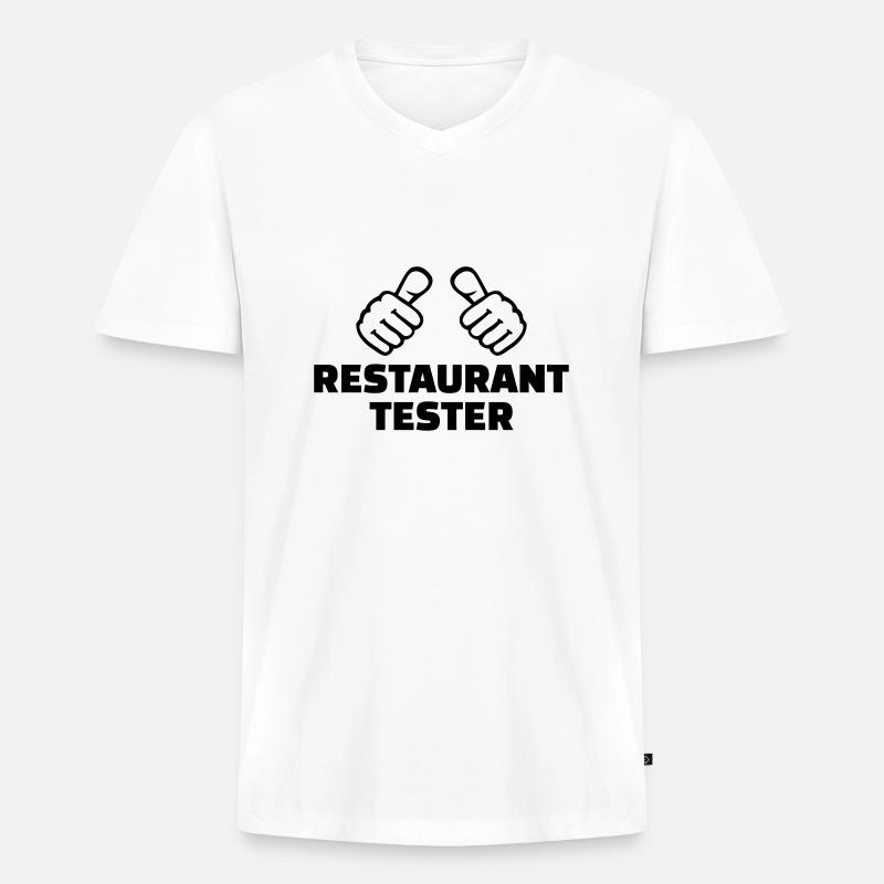 Restaurant Tester - Männer Premium Bio T-Shirt mit V-Ausschnitt - Weiß