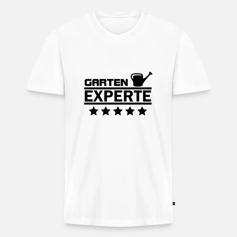 garten experte - Männer Premium Bio T-Shirt mit V-Ausschnitt - Weiß
