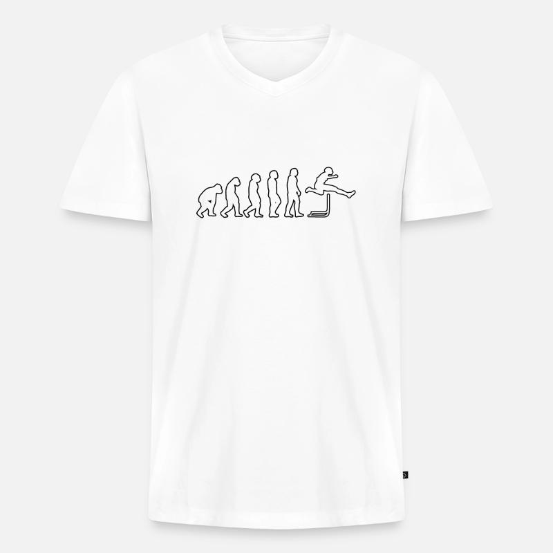 Hürdenlauf Evolution Hürdenläufer Leichtathletik - Männer Premium Bio T-Shirt mit V-Ausschnitt - Weiß