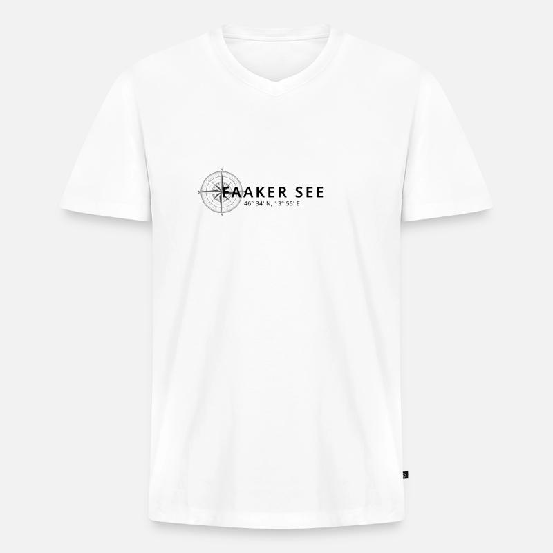 Faakersee Kompass Design - Männer Premium Bio T-Shirt mit V-Ausschnitt - Weiß