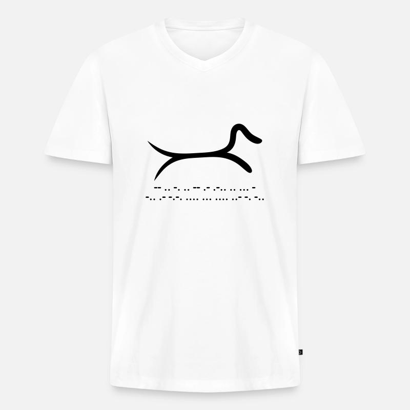Dackel mit Morsecode - Männer Premium Bio T-Shirt mit V-Ausschnitt - Weiß