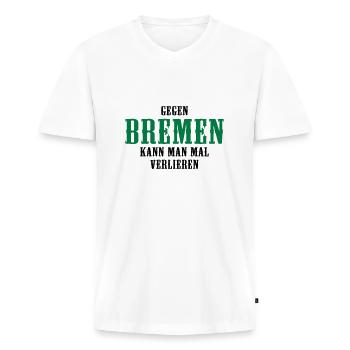 Gegen Bremen kann man mal verlieren - Männer Premium Bio T-Shirt mit V-Ausschnitt - Weiß - Vorne - Nico (187cm)