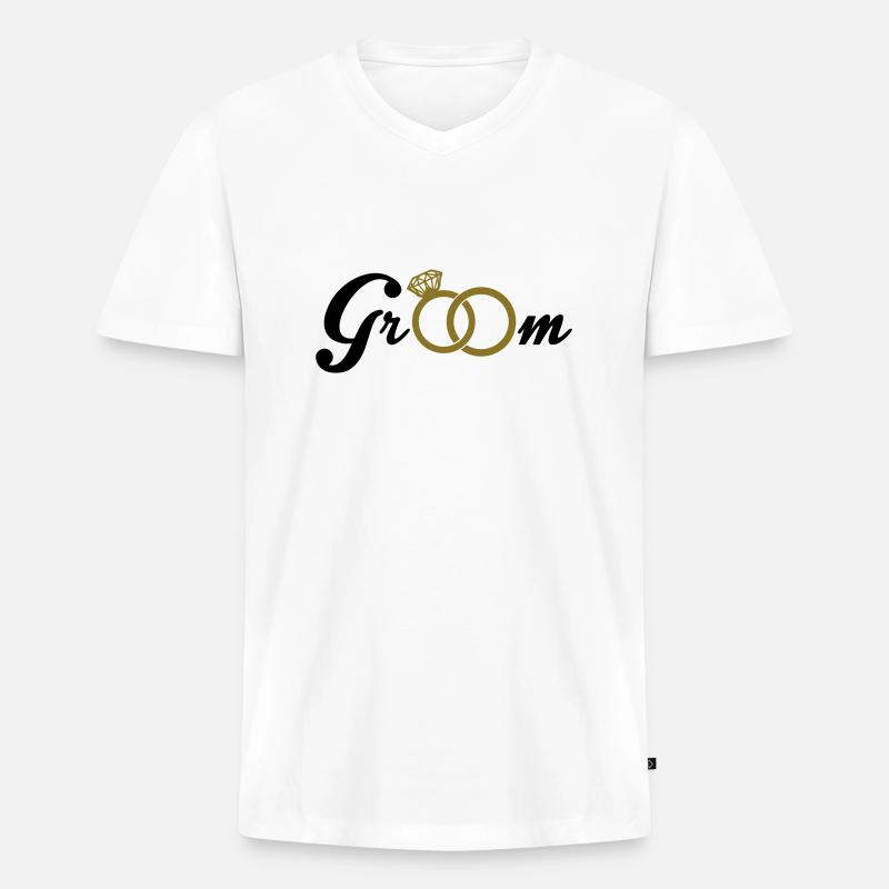 Groom - Männer Premium Bio T-Shirt mit V-Ausschnitt - Weiß