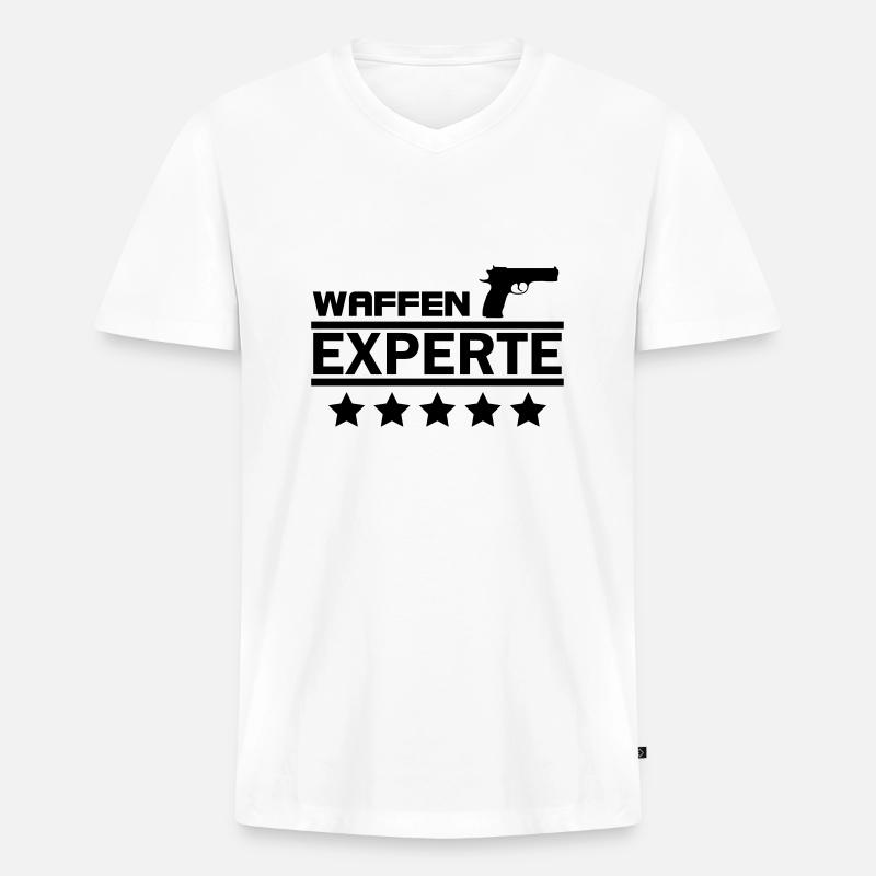 waffen experte - Männer Premium Bio T-Shirt mit V-Ausschnitt - Weiß