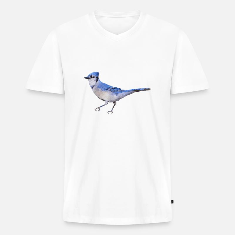 Vogel ~ der blaue Eichelhäher - Männer Premium Bio T-Shirt mit V-Ausschnitt - Weiß
