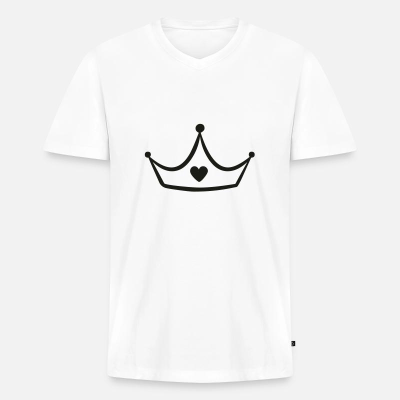 krone - Männer Premium Bio T-Shirt mit V-Ausschnitt - Weiß