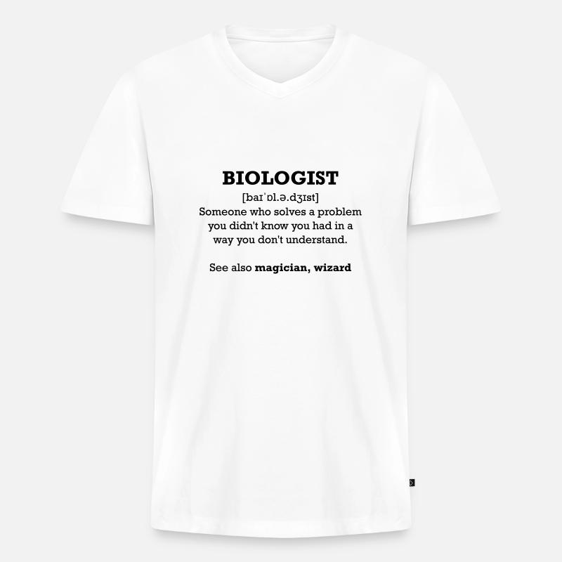 Biologist - wizard - Männer Premium Bio T-Shirt mit V-Ausschnitt - Weiß