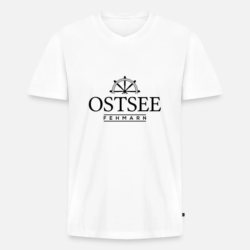 Fehmarn - Männer Premium Bio T-Shirt mit V-Ausschnitt - Weiß
