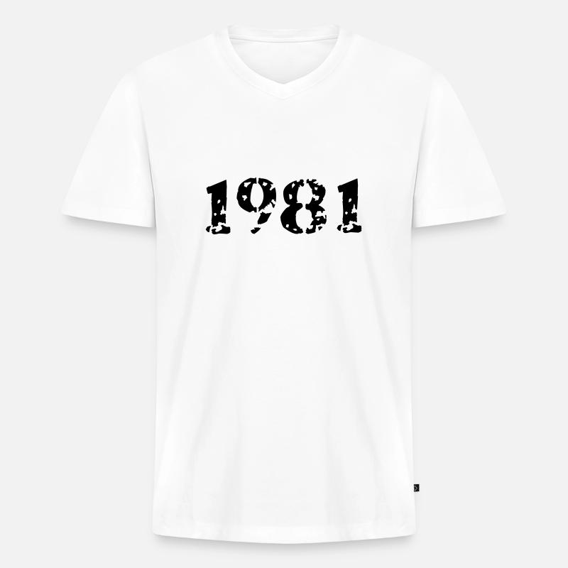 1981 - Männer Premium Bio T-Shirt mit V-Ausschnitt - Weiß