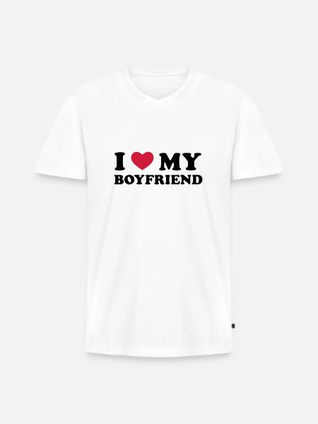 I Love My Boyfriend - Männer Premium Bio T-Shirt mit V-Ausschnitt - Weiß