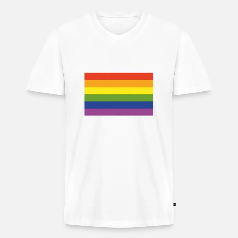 Rainbow Flag Regenbogenfahne CSD Peace - Männer Premium Bio T-Shirt mit V-Ausschnitt - Weiß