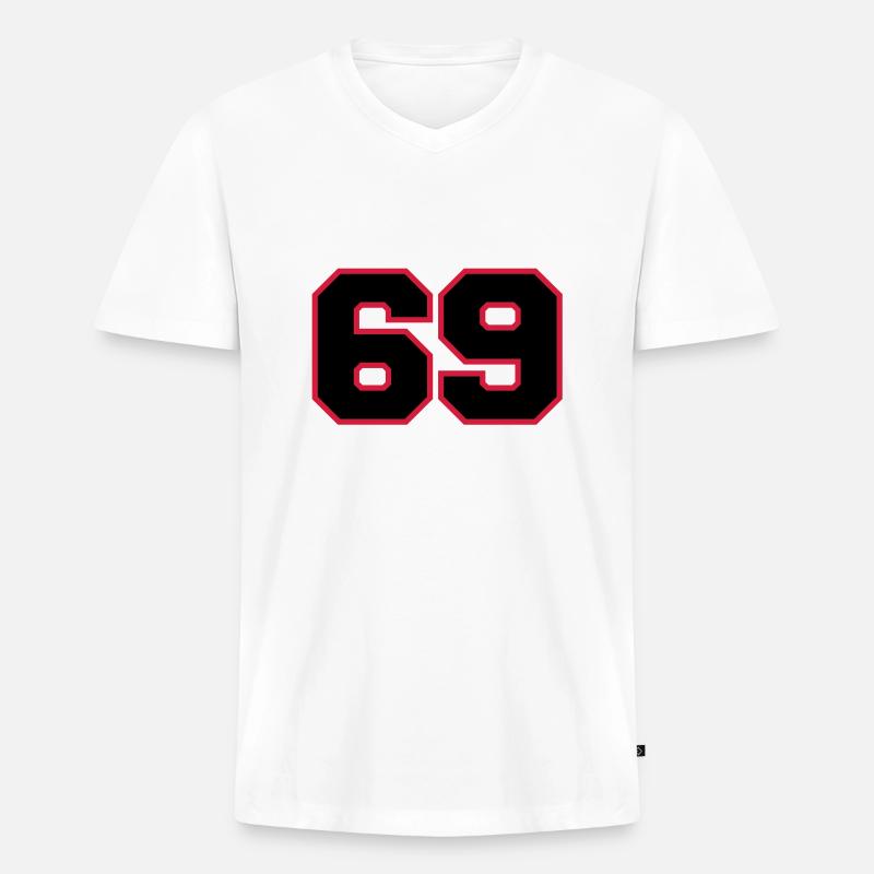 number69 - Männer Premium Bio T-Shirt mit V-Ausschnitt - Weiß