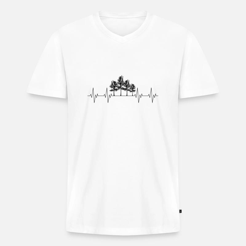 Baum Wald Herzschlag Geschenkidee - Männer Premium Bio T-Shirt mit V-Ausschnitt - Weiß