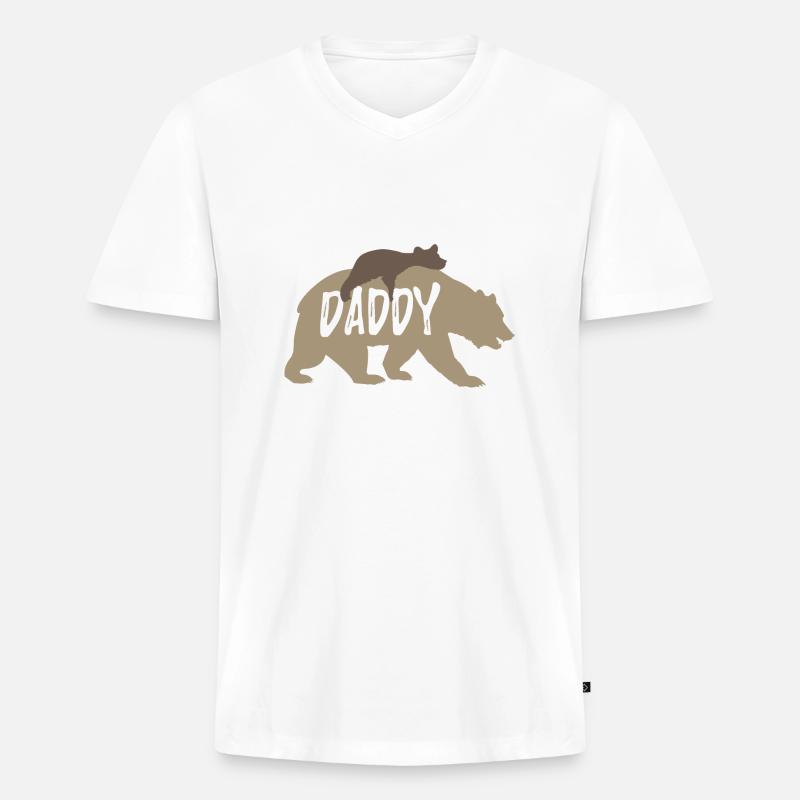 Daddy Bär Geschenkidee Vater - Männer Premium Bio T-Shirt mit V-Ausschnitt - Weiß