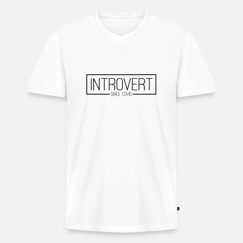 Introvert since covid black - Männer Premium Bio T-Shirt mit V-Ausschnitt - Weiß