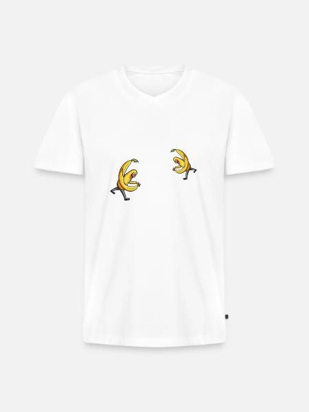 Cartoon Banane: Dynamische Action-Illustration - Männer Premium Bio T-Shirt mit V-Ausschnitt - Weiß