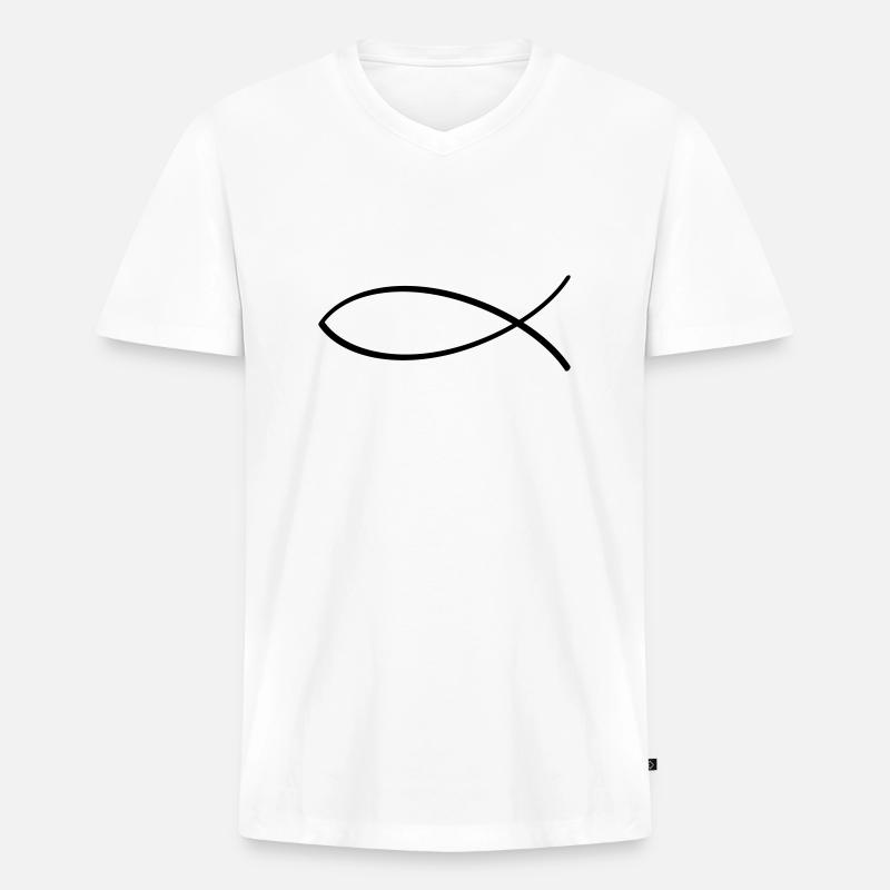 Ichtys - Männer Premium Bio T-Shirt mit V-Ausschnitt - Weiß