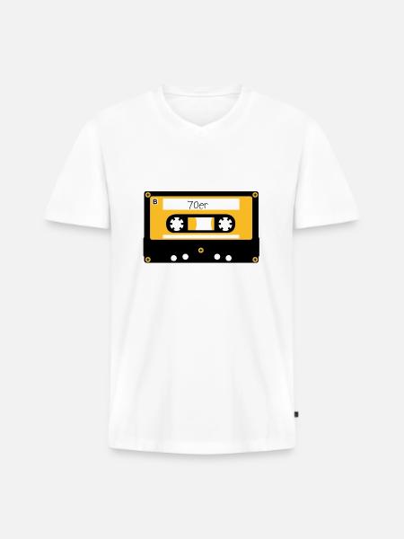 Kassette 70er - Männer Premium Bio T-Shirt mit V-Ausschnitt - Weiß