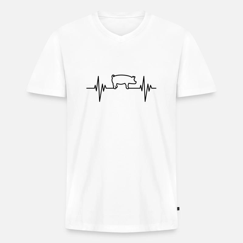 Pig Pulse - Männer Premium Bio T-Shirt mit V-Ausschnitt - Weiß