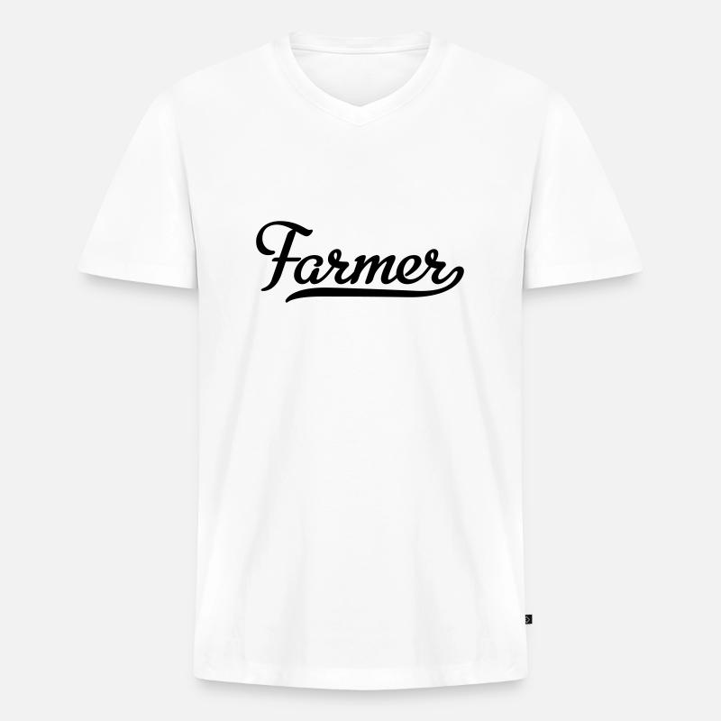 FARMER - Männer Premium Bio T-Shirt mit V-Ausschnitt - Weiß