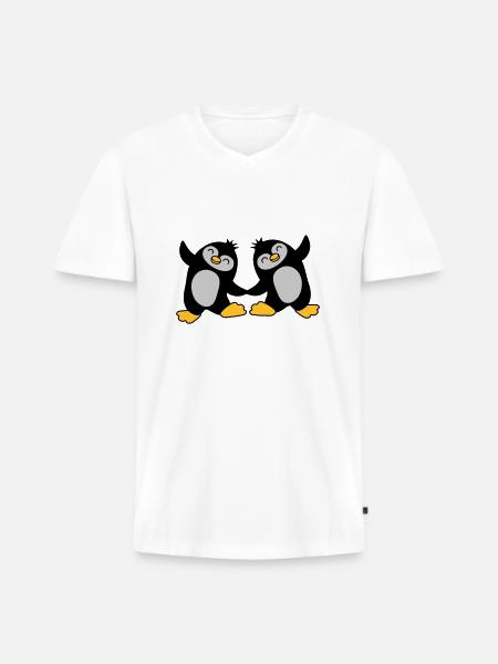 2 pingouins mignons dansant - T-shirt encolure en V Premium bio Homme - blanc