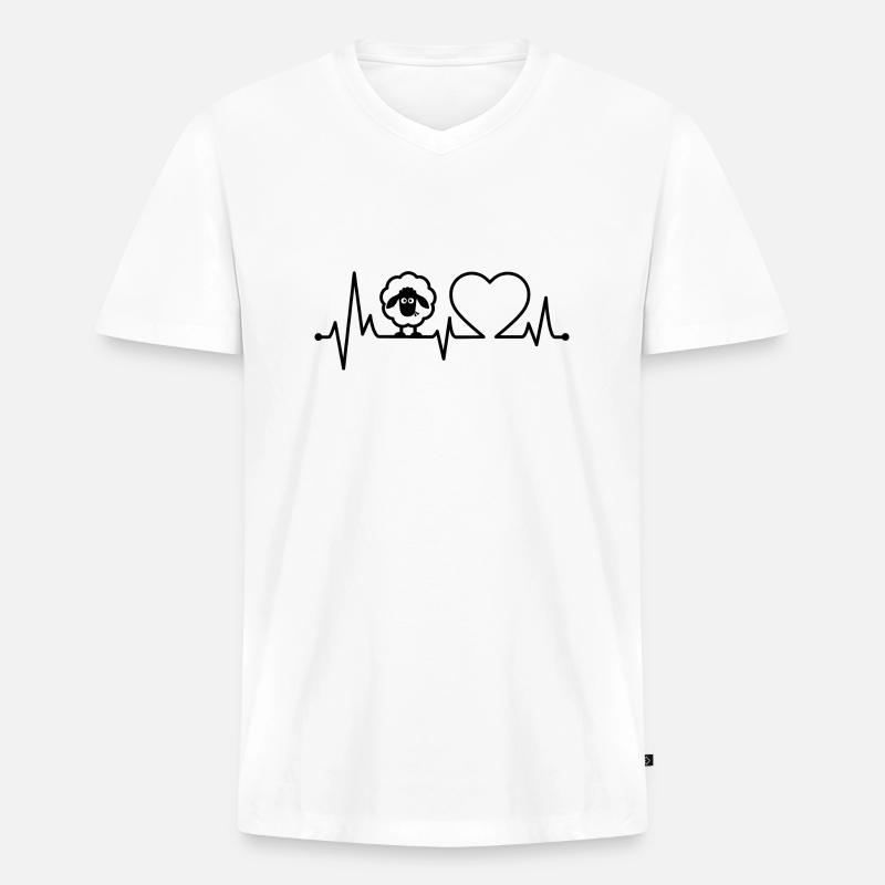 Herzschlag von Schafen - Männer Premium Bio T-Shirt mit V-Ausschnitt - Weiß