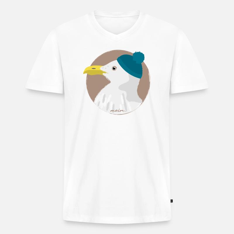 Möwe blaue Mütze | moin - Männer Premium Bio T-Shirt mit V-Ausschnitt - Weiß