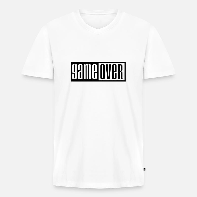 game over outline - Männer Premium Bio T-Shirt mit V-Ausschnitt - Weiß