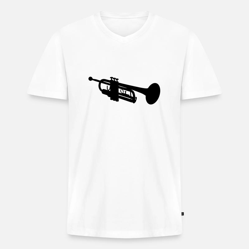 Trompete Silhouette - Männer Premium Bio T-Shirt mit V-Ausschnitt - Weiß