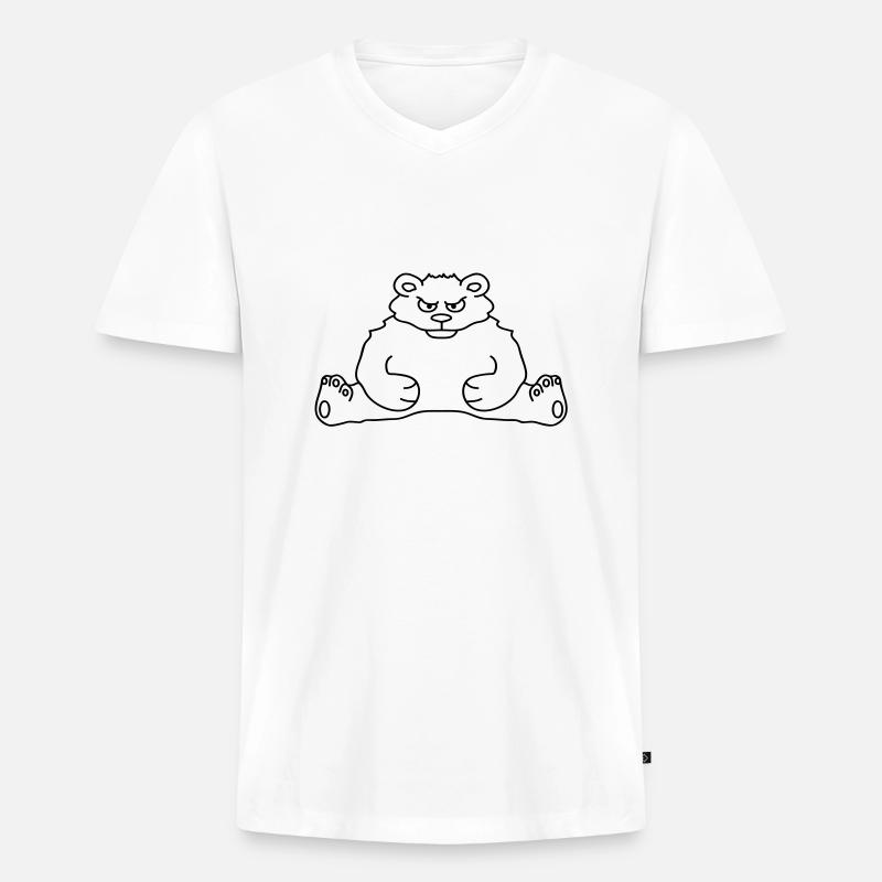 sitting_angry_bear - Männer Premium Bio T-Shirt mit V-Ausschnitt - Weiß