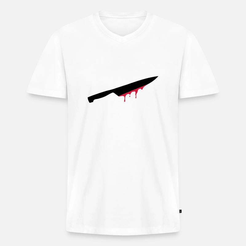 messer, klinge, blut, - Männer Premium Bio T-Shirt mit V-Ausschnitt - Weiß