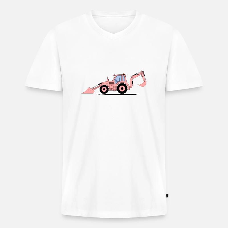 Traktor Bagger Baggerschlepper Rosa - Männer Premium Bio T-Shirt mit V-Ausschnitt - Weiß