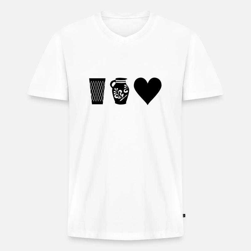 Geripptes Bembel Love - Männer Premium Bio T-Shirt mit V-Ausschnitt - Weiß