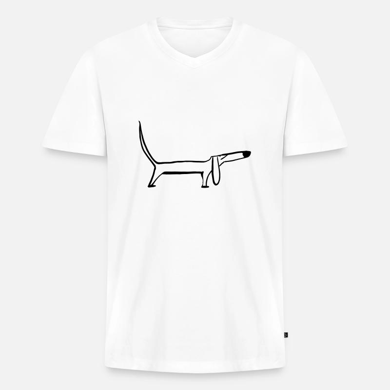Dackel - Männer Premium Bio T-Shirt mit V-Ausschnitt - Weiß
