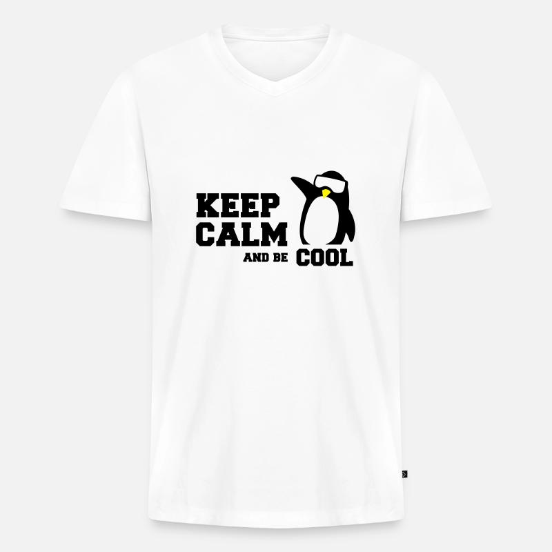 penguin keep calm - Männer Premium Bio T-Shirt mit V-Ausschnitt - Weiß