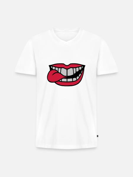 Étirez votre langue buccale - T-shirt encolure en V Premium bio Homme - blanc