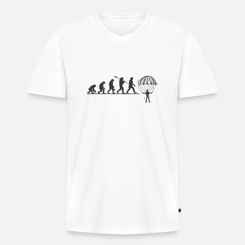 Evolution Fallschirm - Männer Premium Bio T-Shirt mit V-Ausschnitt - Weiß