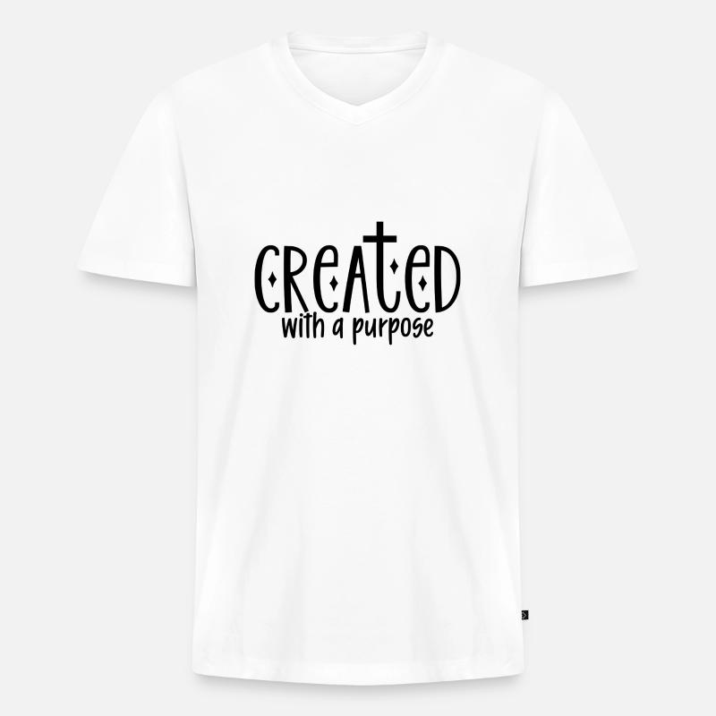 Created With A Purpose - Männer Premium Bio T-Shirt mit V-Ausschnitt - Weiß