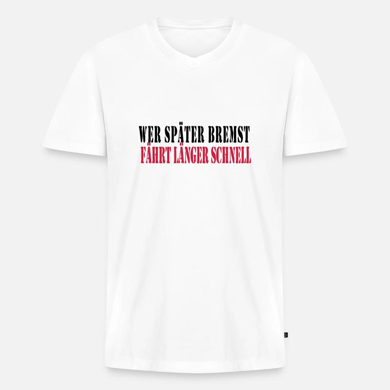 wer_spaeter_bremst_faehr - Männer Premium Bio T-Shirt mit V-Ausschnitt - Weiß