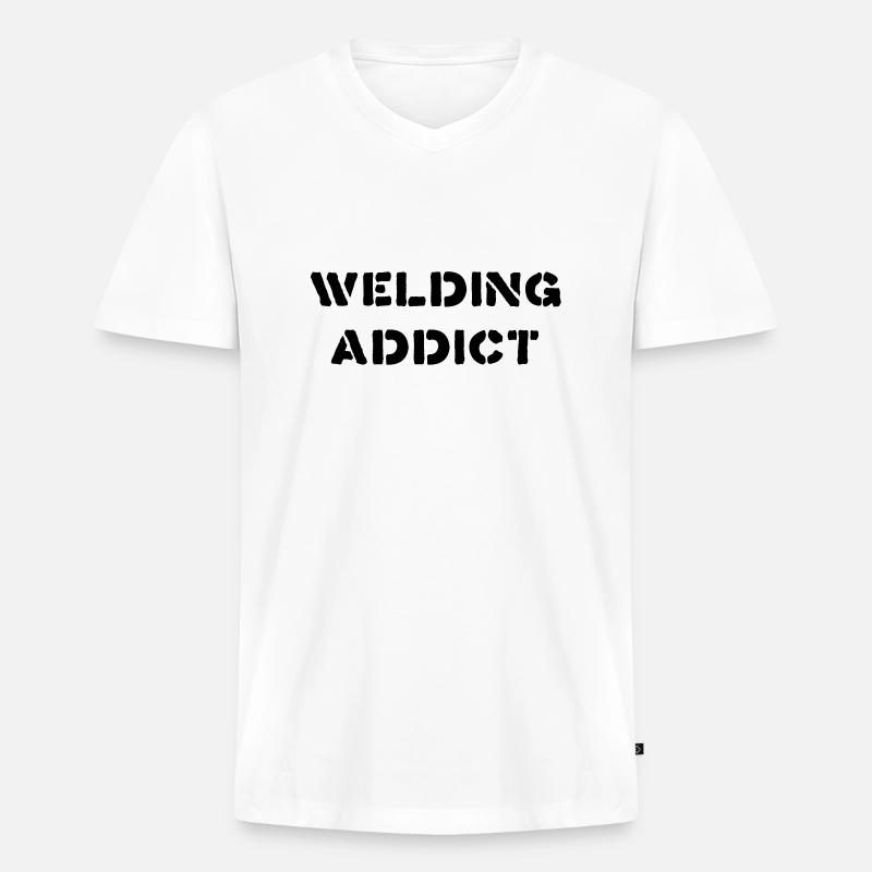 Welding Addict - Männer Premium Bio T-Shirt mit V-Ausschnitt - Weiß