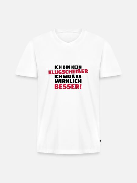 Klugscheißer - Männer Premium Bio T-Shirt mit V-Ausschnitt - Weiß