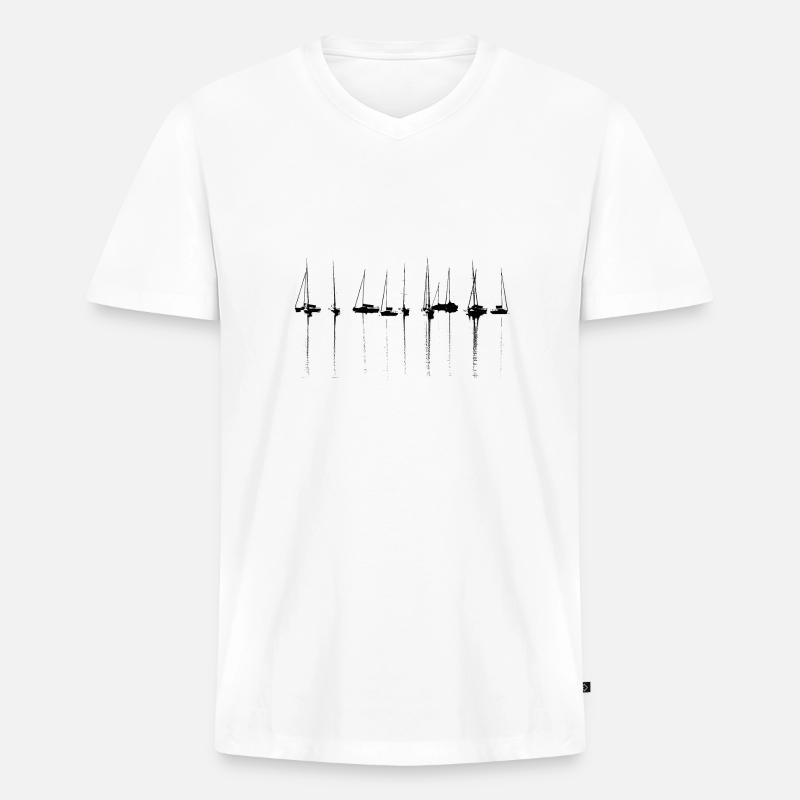 See Gardasee Boote Marina - Männer Premium Bio T-Shirt mit V-Ausschnitt - Weiß