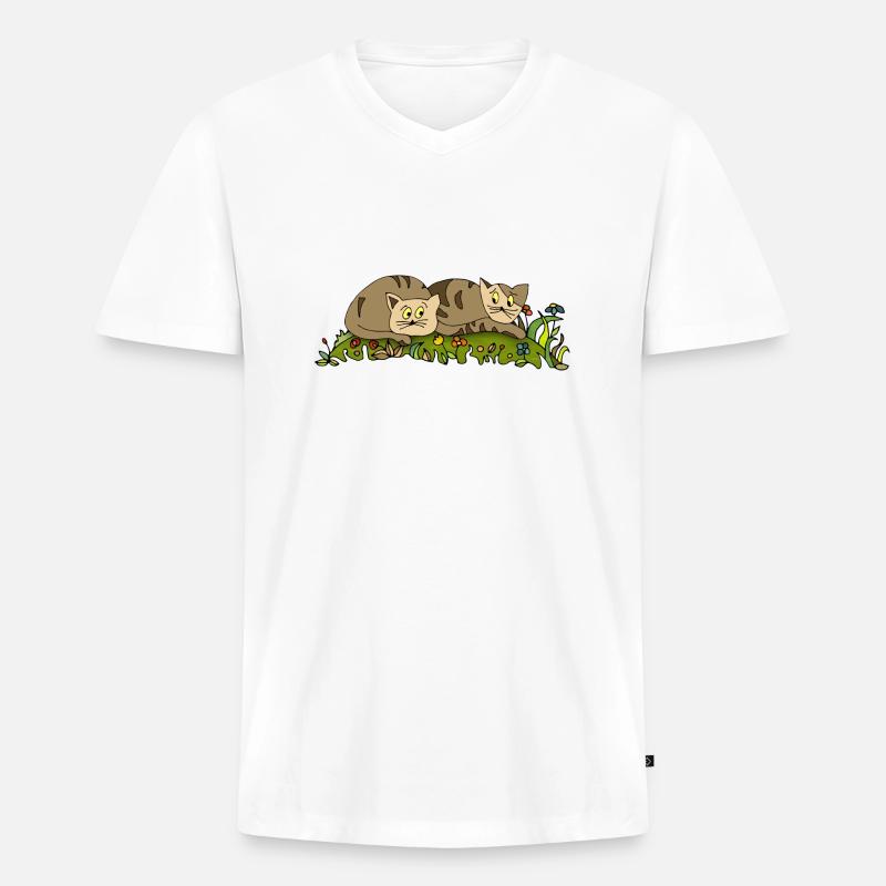 Katzen - Männer Premium Bio T-Shirt mit V-Ausschnitt - Weiß