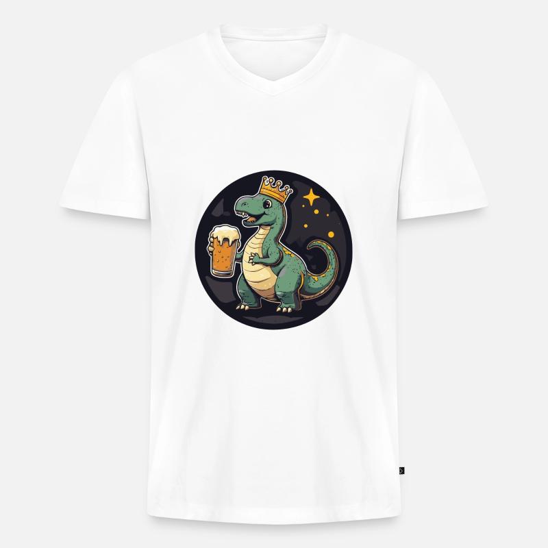 Dinosaurier brontosaurus Bier Comic - Männer Premium Bio T-Shirt mit V-Ausschnitt - Weiß