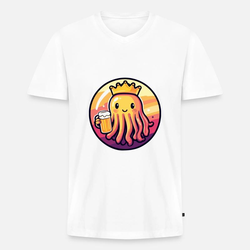 Qualle Bier Comic - Männer Premium Bio T-Shirt mit V-Ausschnitt - Weiß